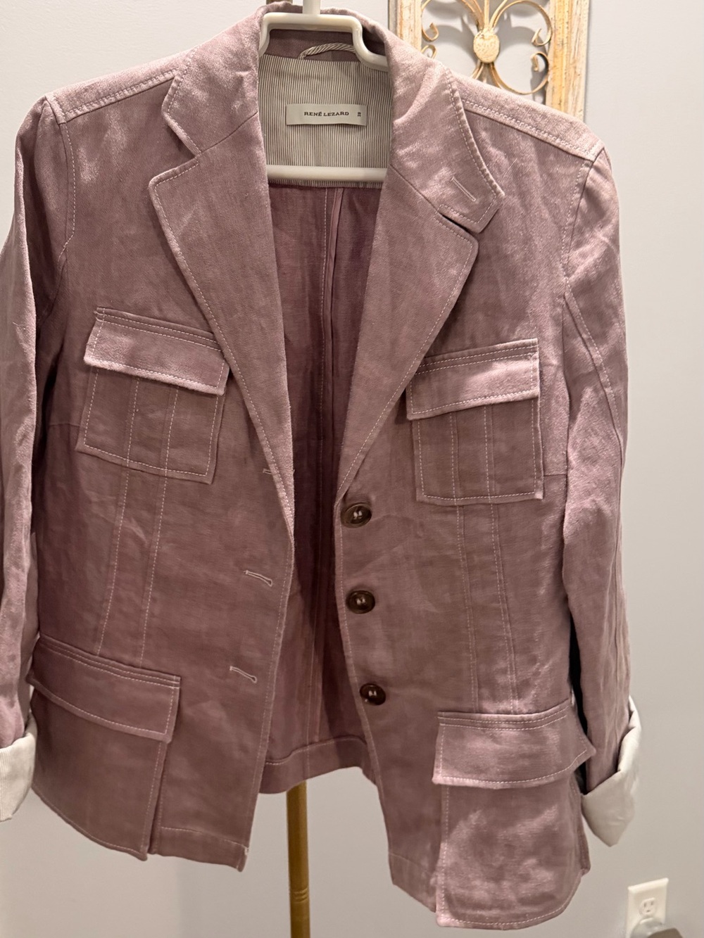 Rene Lezard Linen Blush Pink Utility Blazer